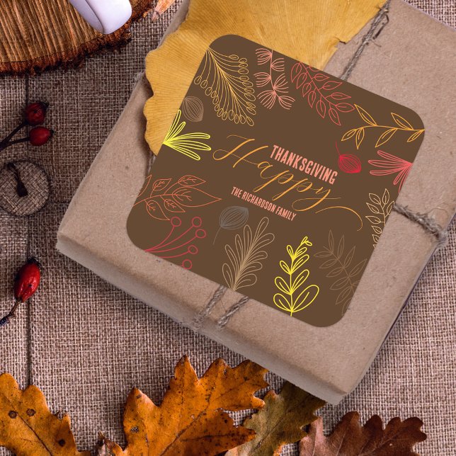 Autumn Leaves Branches and Berries Thanksgiving Square Sticker (Creator Uploaded)