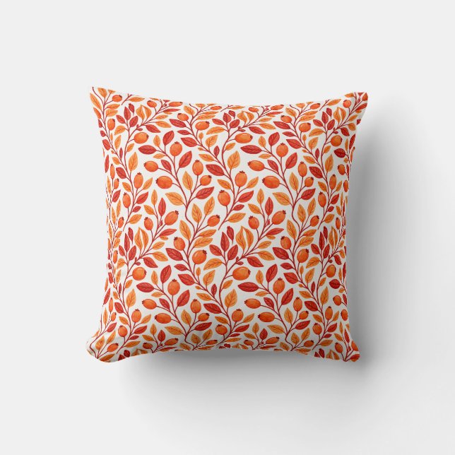 Autumn Leaves Branches Botanical Pattern Cushion (Front)