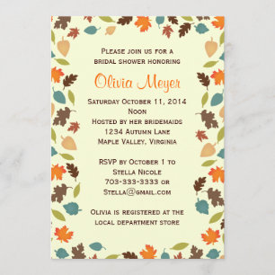 Autumn Leaves Bridal Wedding Shower Invitations