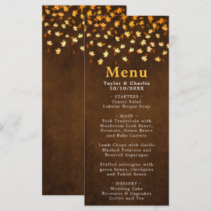 Autumn Leaves Brown and Gold Wedding Menu