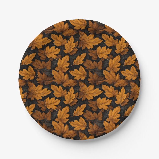 Autumn Leaves Brown And Orange Foliage  Paper Plate (Front)