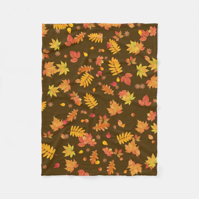 Autumn Leaves (Brown) Fleece Throw Blanket (Front)