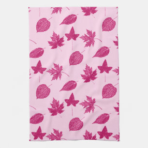 Autumn leaves - burgundy and shell pink tea towel