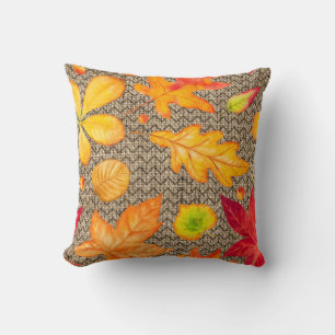 Autumn Leaves Burlap Cushion