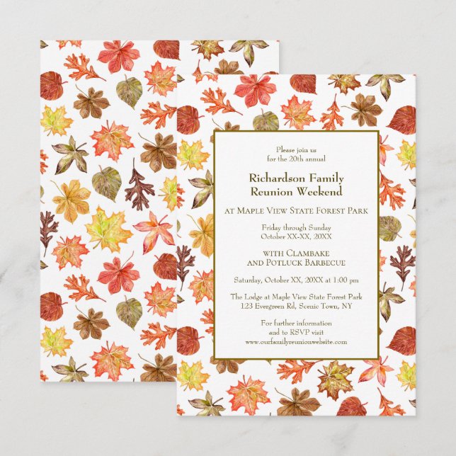 Autumn Leaves Camping Family Reunion Jamboree BBQ Invitation (Front/Back)