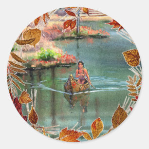 AUTUMN LEAVES CANOE by SHARON SHARPE Classic Round Sticker
