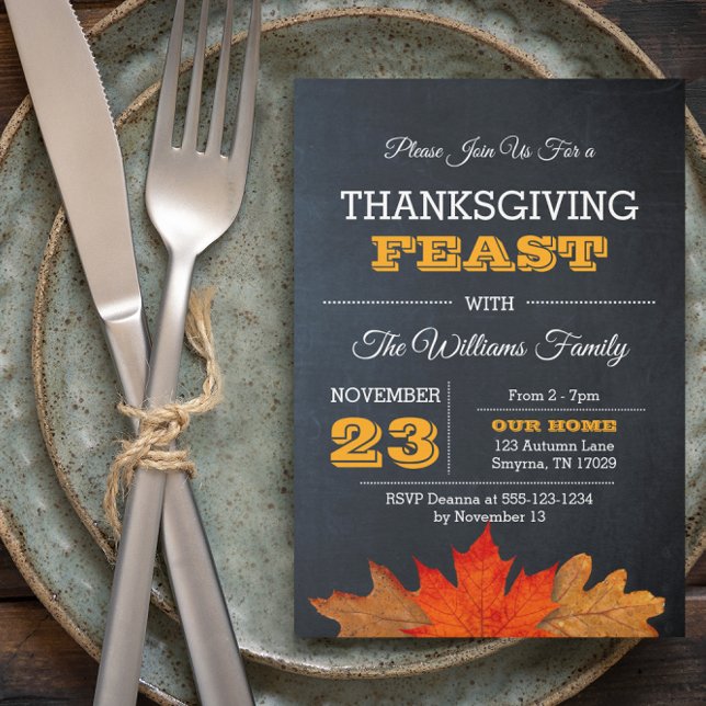 Autumn Leaves & Chalkboard Thanksgiving Invitation (Creator Uploaded)