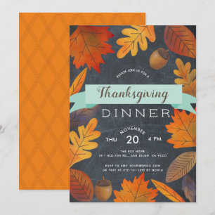 Autumn Leaves ChalkboardThanksgiving Dinner Invitation