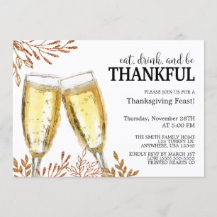 Autumn Leaves & Champagne Drinks, Thanksgiving Invitation