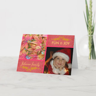 Autumn leaves christmas photo pink holiday card