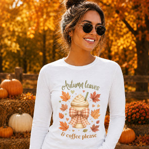 Autumn Leaves & Coffee Please Womens Long Sleeve T-Shirt