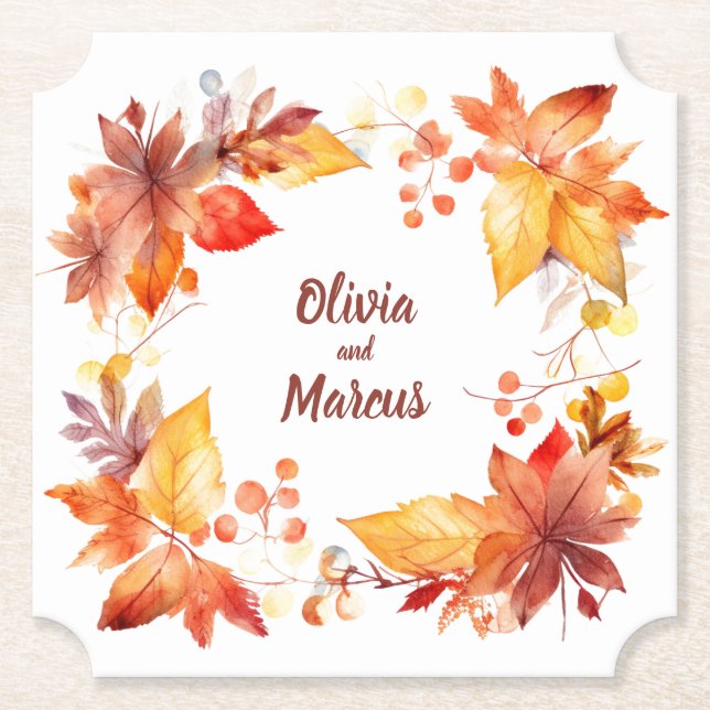 Autumn Leaves Colors: Personalized Wedding Coaster (Front)