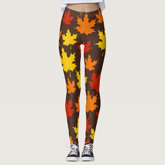 Autumn Leaves Colourful Pattern Leggings (Front)