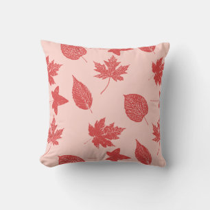 Autumn leaves - coral orange and pink cushion