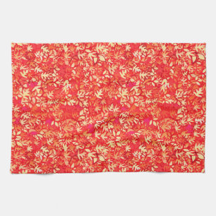 Autumn leaves, coral orange tea towel
