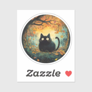 Autumn leaves cosy fall black cat in the magic for