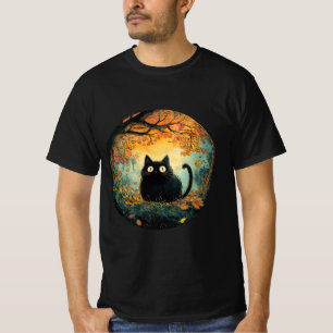 Autumn leaves cosy fall black cat in the magic for T-Shirt