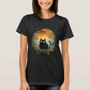 Autumn leaves cosy fall black cat in the magic for T-Shirt