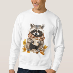 Autumn leaves cosy racoon with cup of coffee sweatshirt