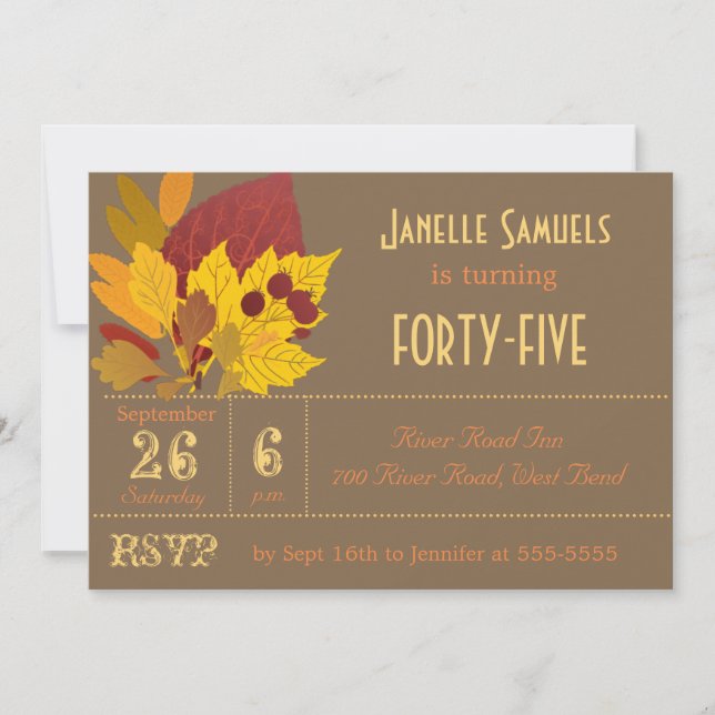 Autumn Leaves Customised Birthday Invitation (Front)