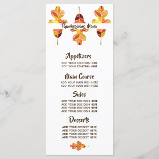Autumn Leaves Customised Thanksgiving Dinner Menu