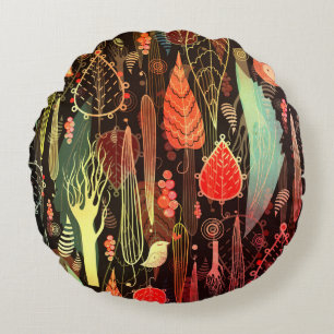 Autumn leaves: dark seamless pattern. round cushion