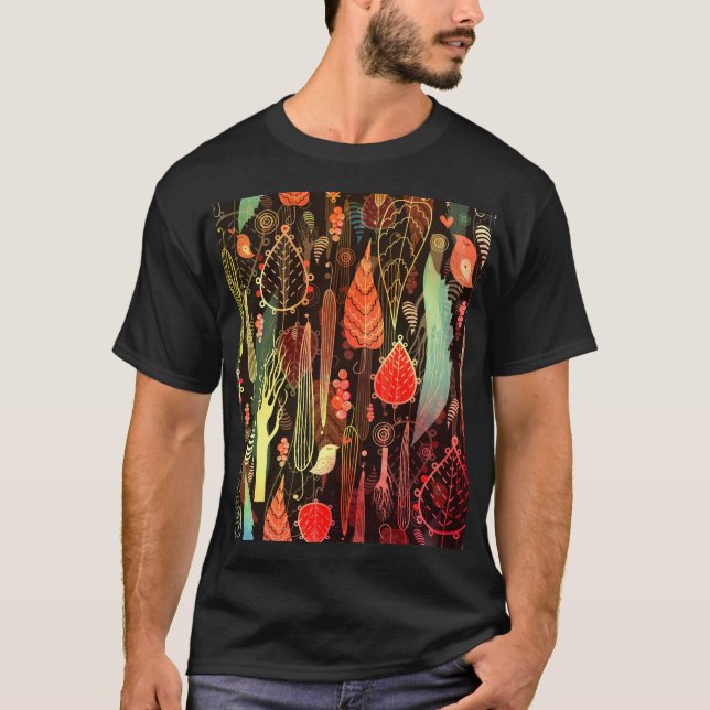 Autumn leaves: dark seamless pattern. T-Shirt (Front)