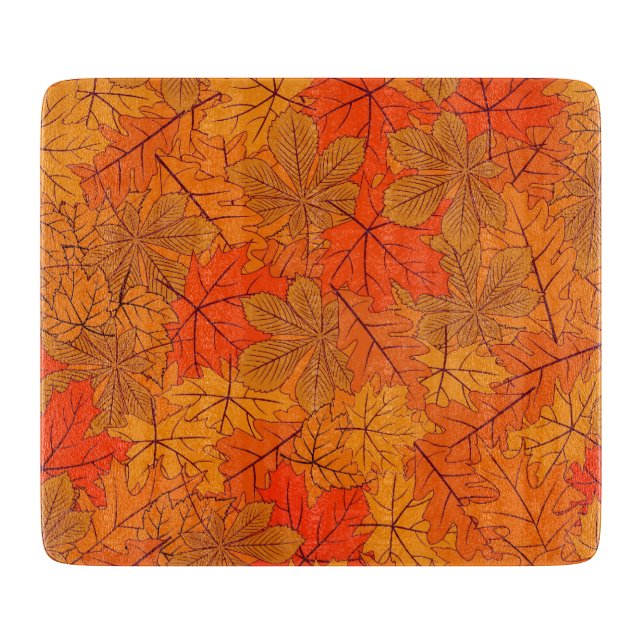 Autumn Leaves Decorative Glass Cutting Board (Front)