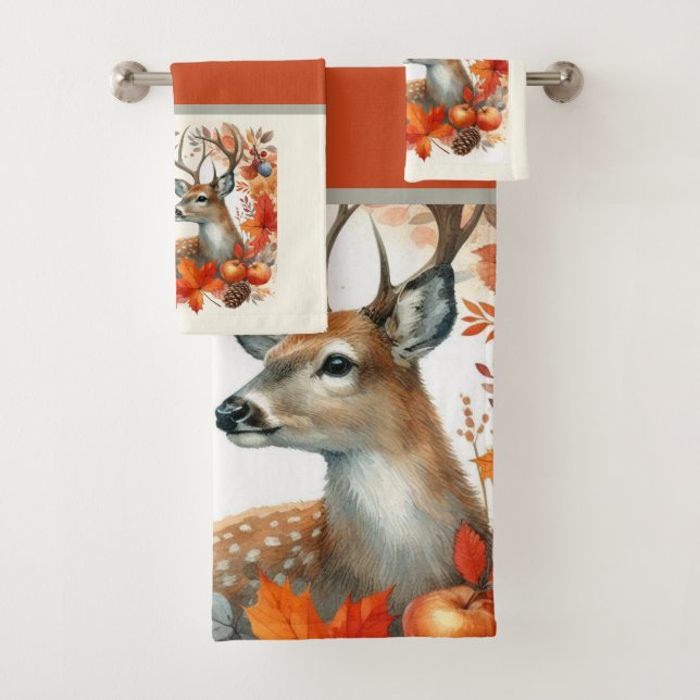 Autumn Leaves Deer Seasonal  Bath Towel Set (Insitu)