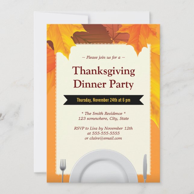 Autumn Leaves Dining Tools Thanksgiving Invitation (Front)