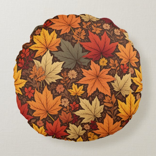 Autumn Leaves Elegance Round Cushion (Front)