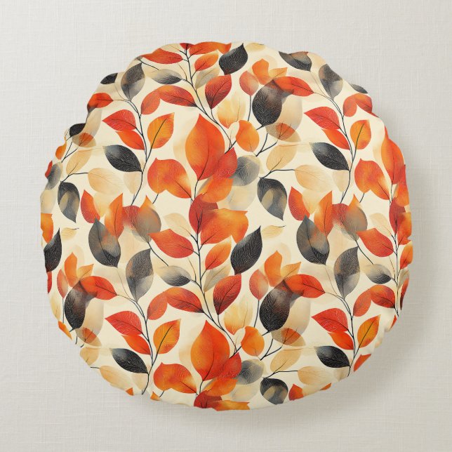 Autumn Leaves Elegance Seamless Pattern Round Cushion (Front)