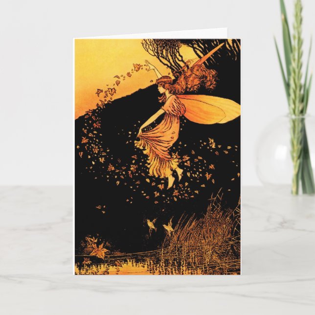 Autumn Leaves Faerie Greeting Card (Front)