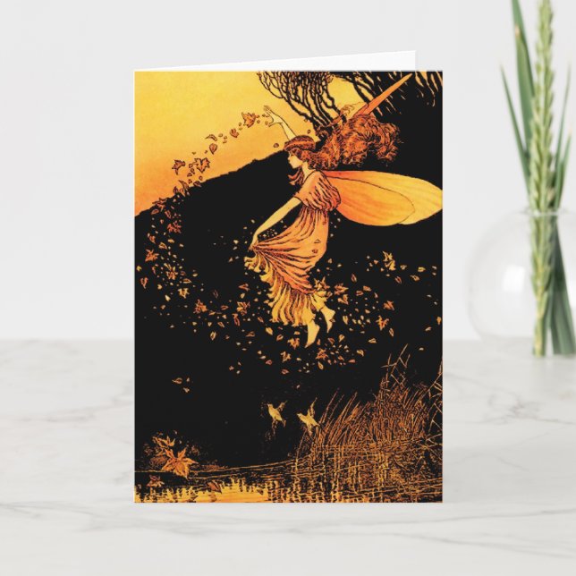 Autumn Leaves Faerie Greeting Cards (Front)