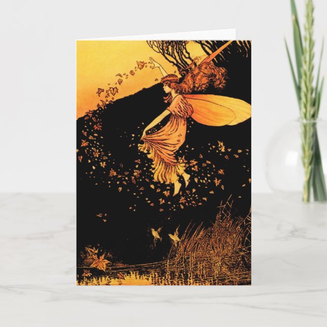 Autumn Leaves Fairy Greeting Cards (Front)