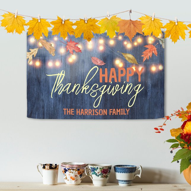 Autumn Leaves Fairy Lights On Wood Thanksgiving Banner (Creator Uploaded)