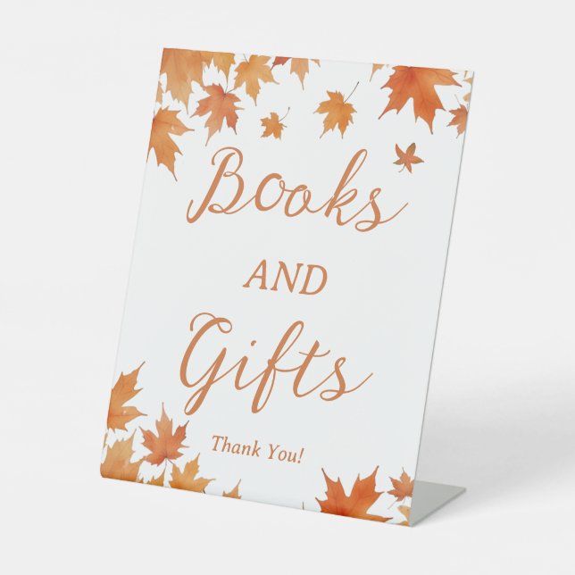 Autumn Leaves Fall Baby Shower Books and Gifts Pedestal Sign (Front)