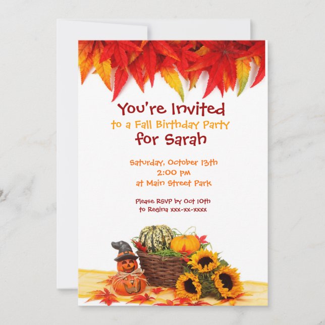 Autumn Leaves Fall Birthday Party Invitations (Front)