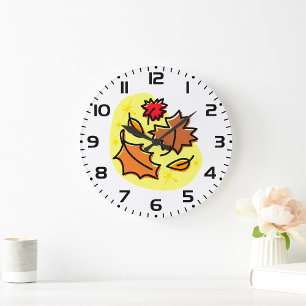 Autumn Leaves Fall Colourful Seasonal Leaf Art  Large Clock