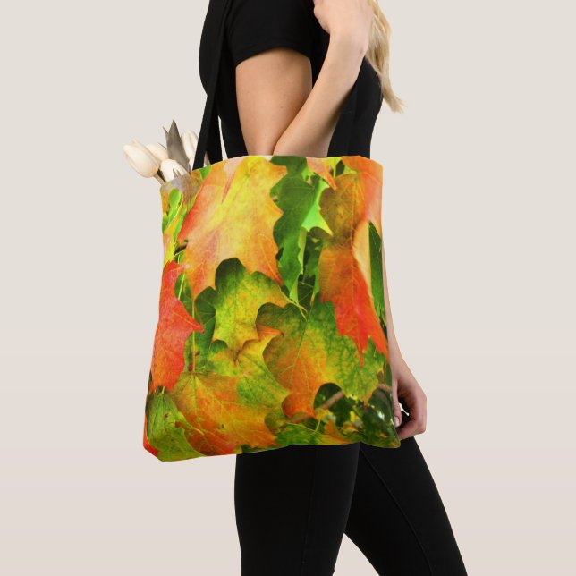 Autumn Leaves Fall Colours Orange Green Yellow Tote Bag (Close Up)