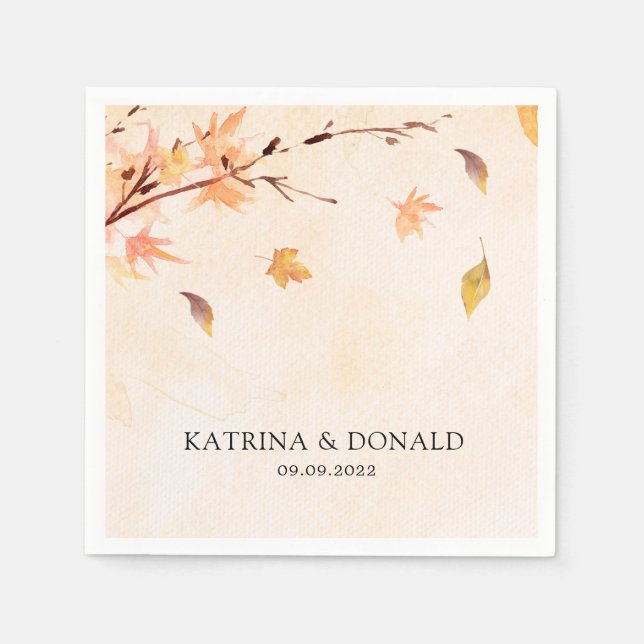 Autumn Leaves Fall in Love Wedding Napkin (Front)