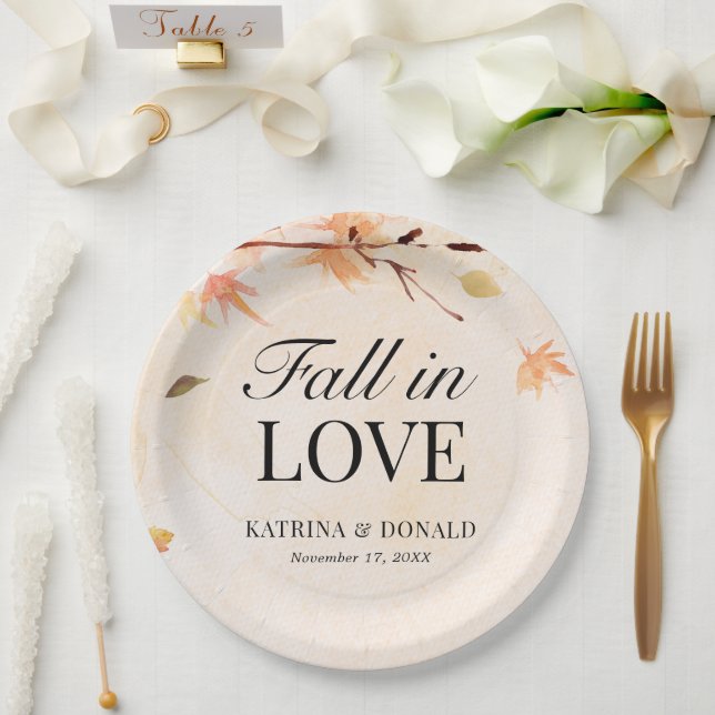 Autumn Leaves Fall in love Wedding Paper Plate (Wedding)