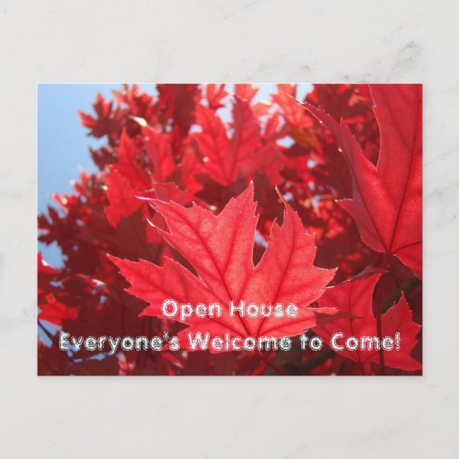 Autumn Leaves Fall Open House postcards Red Leaf (Front)