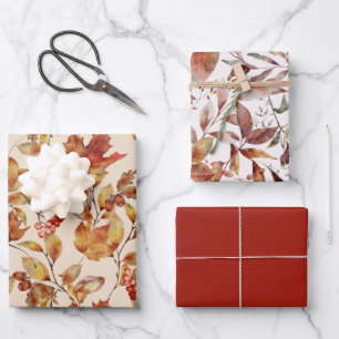 Autumn Leaves Fall Red Gold Brown Wrapping Paper Sheet