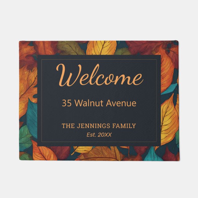 Autumn Leaves Fall Season Leaf Pattern Elegant Doormat (Front)