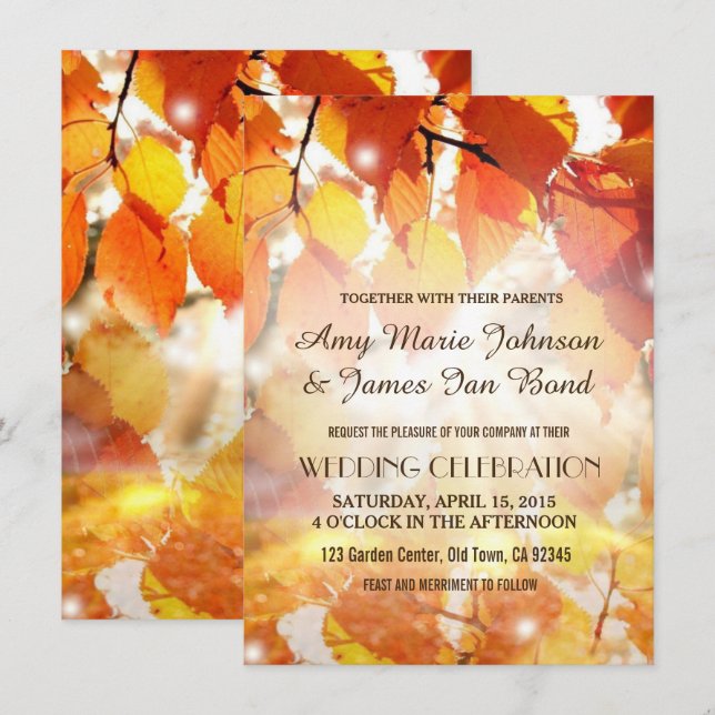 Autumn Leaves Fall Wedding Invitations (Front/Back)