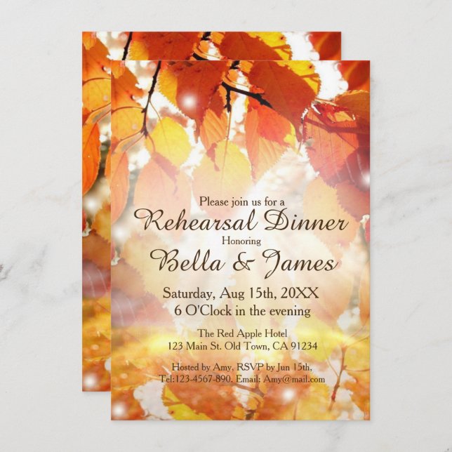 Autumn Leaves Fall Wedding Rehearsal Invitations (Front/Back)