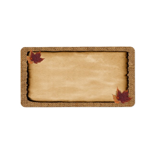 Autumn Leaves, FAUX Burlap Blank Address Label (Front)