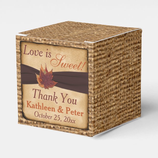 Autumn Leaves, FAUX Burlap Favour Box - Brown (Front Side)