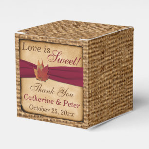 Autumn Leaves, FAUX Burlap Favour Box - Red